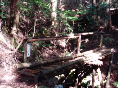 山に入って、しばらく行くとそこは盗人谷。
ここには２～３の橋が架かっています。

