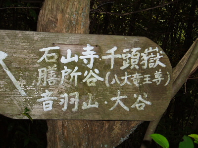 膳所谷とありますが、八大竜王の谷のことでしょうか？山頂付近から膳所に降りる道なら、八大竜王でなく、鳴滝不動と書かれるはずですから。