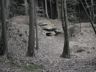 やまの斜面に穿ったようにたくさんの古墳があります。