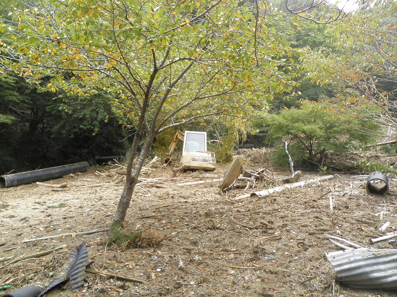 トイレが土砂に埋まっているようで、跡形もありません。