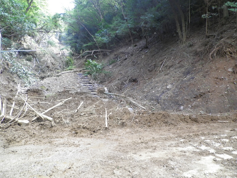 参道はもう崩れています。
手前にあった石碑もどこかへ行ってしまったようです。