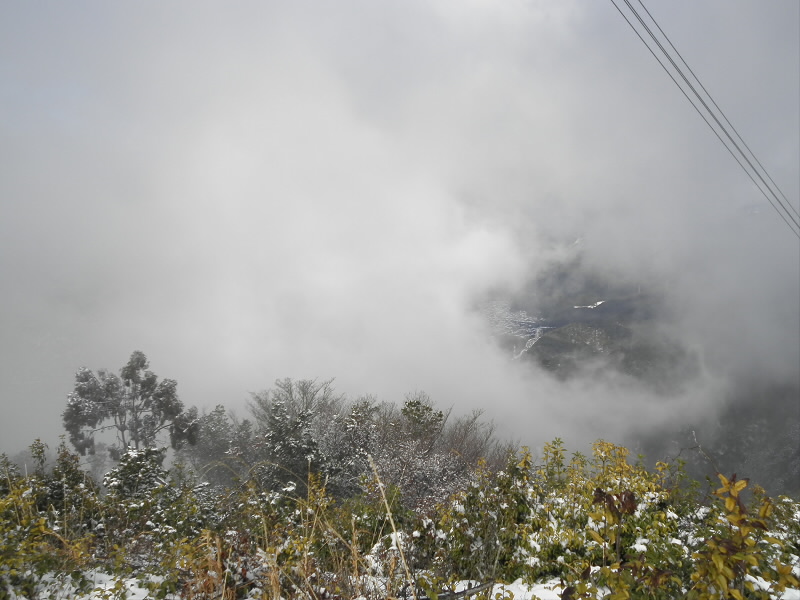 ガスってなにもみえません。
この後、だんだん晴れてきました。
途中、ガスの間から山科が見えたときは、なにか幻の街が見えたようでした。