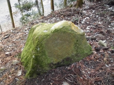この岩に、十字が刻まれています。
この岩は切り出された岩で、切り出した藩の印が刻まれています。
でも、この岩は運びだされずにほったらかされているもんです。